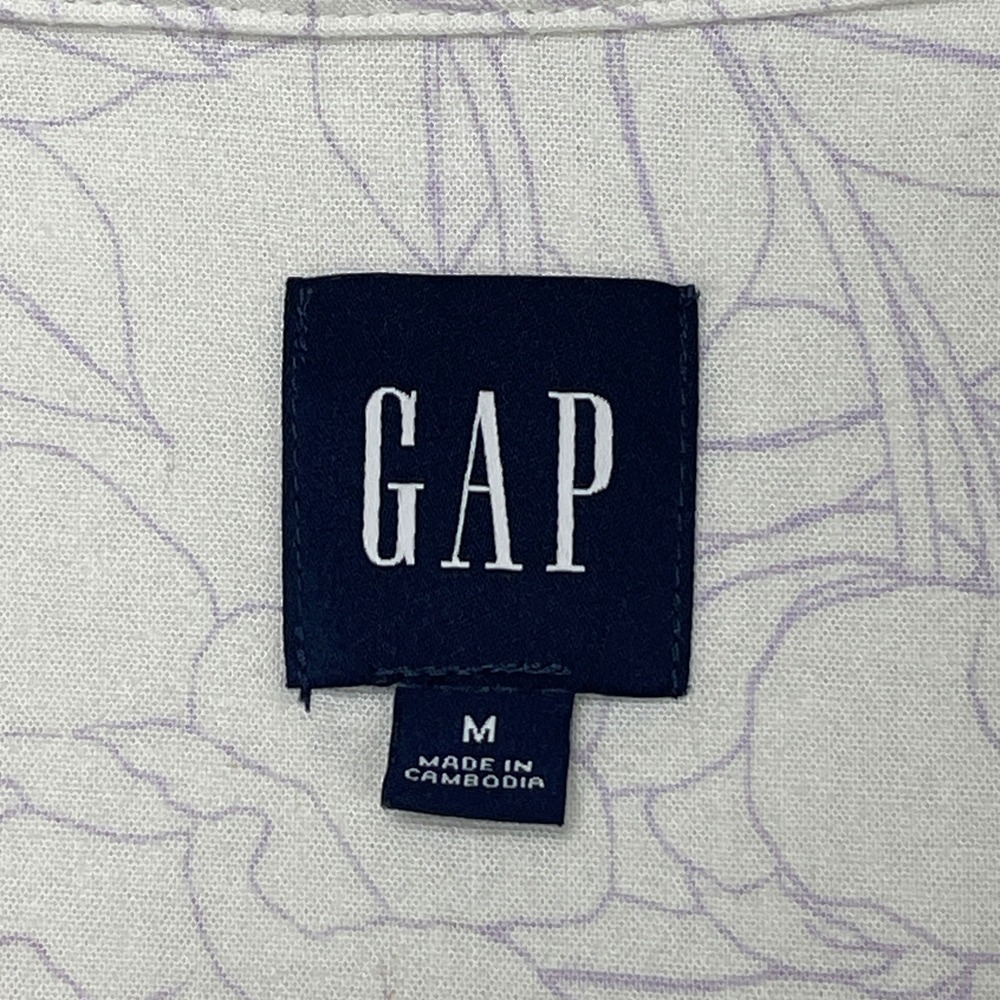 Gap Shirt Mens M Linen Blend Short Sleeve Floral White Purple Button-Down EUC - Picture 2 of 7